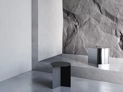 Modern Matte Black Side Table In Minimalist Interior With Gray Textured Wall And Smooth Floor 3d model