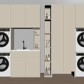 Modern Balcony Cabinet Design With Washing Machine Dryer Sink And Storage Shelves