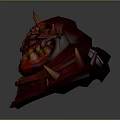 Red Demon Monster with Orange Horns Purple Eyes Yellow Teeth and Armored Ornate Carapace