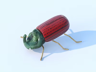 Red and Green Beetle Shaped Decorative Ornament Set with Golden Legs for Home Decor 3d model