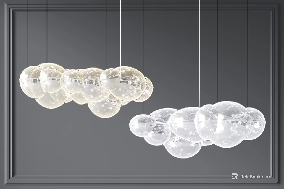 Modern Cloud Shaped Chandelier With Transparent Glass Balls For Interior Decor 3d model 