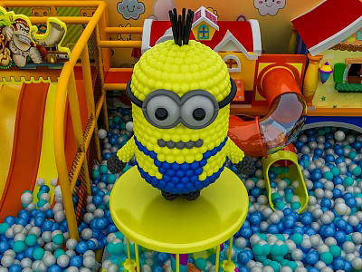 Minion Themed Landscape Sculpture in Colorful Ball Pit Play Area with Slide 3d model
