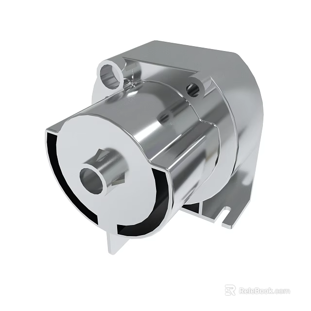 Polished Industrial Metal Mechanical Component With Cylindrical Body And Mounting Holes 3d model 