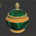 Decorative Jar With Green Malachite Pattern And Orange Lid Base