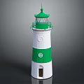 Green And White Lighthouse Tower With Striped Body Green Top And Base Door Design