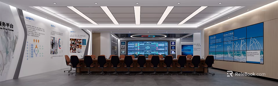 Modern Control Room Interior With Multiple Monitor Screens And Ergonomic Chairs 3d model 