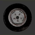 Black Car Tire With Shiny Metal Wheel Rim And Tread Pattern On Dark Background