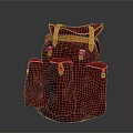 Stylish Red Backpack With Yellow Accents Multiple Pockets And Leather Buckles