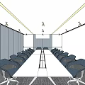 Modern Conference Room With Long Table Black Chairs Large Windows And Glass Partitions