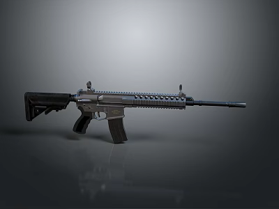 Modern Tactical Rifle With Black And Silver Finish Long Barrel And Rail System 3d model