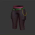 Stylish Cropped Leather Pants With Pink Lining Black Belt Skull Decoration And Chain Pocket