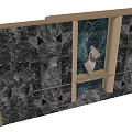 Modern Stone Textured Background Wall With Large Window And Wooden Frame 3d model