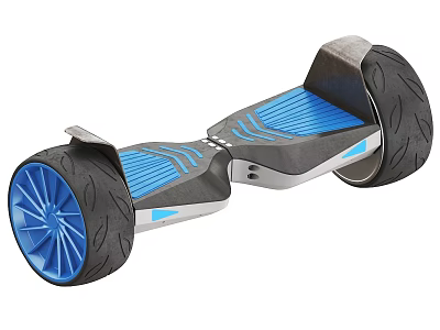 Blue And Gray Hoverboard With Large Wheels Blue Hub And Pedals Design 3d model