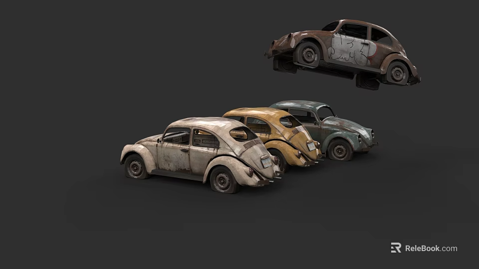 Vintage Classic Cars Collection With Rustic Weathered Exteriors And Retro Designs 3d model 