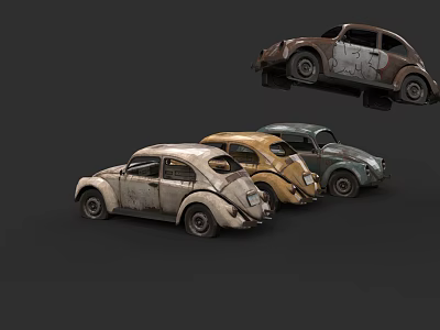 Vintage Classic Cars Collection With Rustic Weathered Exteriors And Retro Designs 3d model