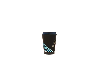 Stylish Black Travel Mug With Blue Wave Pattern And Secure Black Lid 3d model