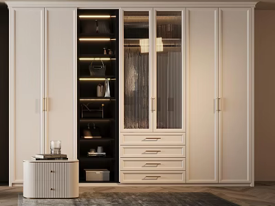 Modern White Wardrobe With Glass Panel Doors Drawers And Minimalist Design Elements 3d model