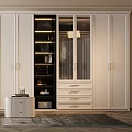 Modern White Wardrobe With Glass Panel Doors Drawers And Minimalist Design Elements 3d model