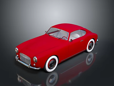 Red Classic Vintage Sports Car With Streamlined Body White Wheels And Chrome Grille 3d model