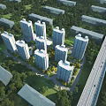 Aerial Planning of Residential Area with High Rise Buildings Greenery and Roads