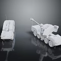 Two White Military Vehicles 3D Models Featuring Armored Car And Crane Structure Design 3d model