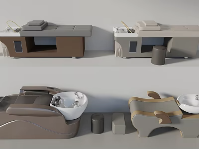 Sleek Modern Massage Bed With Brown Gray Upholstery And Side Basin Stool 3d model