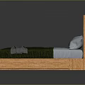 Double Bed With Wooden Vertical Slats Headboard Green Upholstered Panel And Matching Nightstands