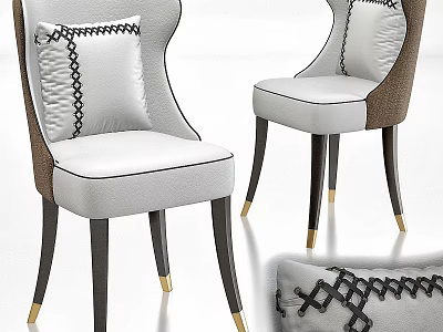 Elegant Modern Single Chair With White Leather Seat Black Stitching And Gold Legs 3d model