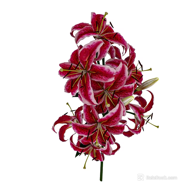 Stunning Red and White Lily Flowers with Ruffled Petals in Vase Arrangement 3d model 