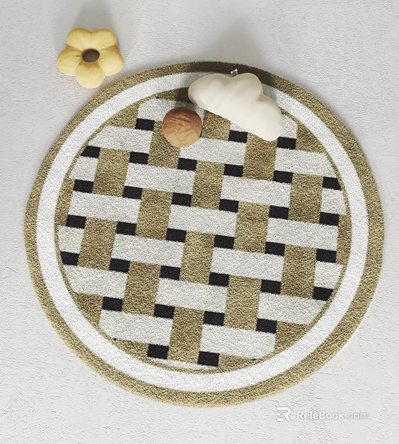 Round Woven Rug With Brown White Black Geometric Interlaced Pattern And Border 3d model