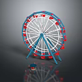 Blue And Red Ferris Wheel Model With White Metal Spokes And Small Control Cabin