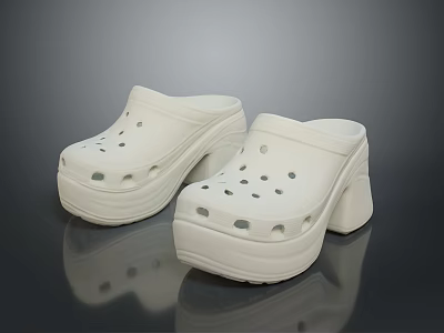 Women's White Clogs with Thick Sole and High Heel Casual Slippers Design 3d model