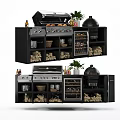 Modern Kitchen Interior Design With Grill Oven Wine Rack Pots Cabinets And Plants