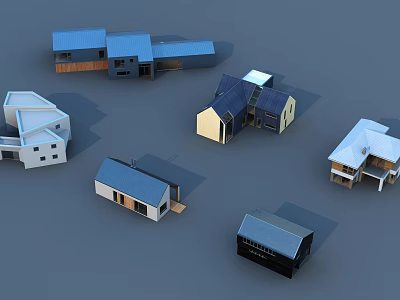 Various Detached House Designs With Modern Exterior And Different Roof Styles 3d model