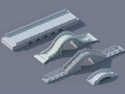 Traditional Stone Bridges With Arched Spans Flat Designs And Ornamental Railings 3d model