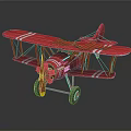 Vintage Red Biplane Airplane Model With Detailed Wings Propeller And Wheels