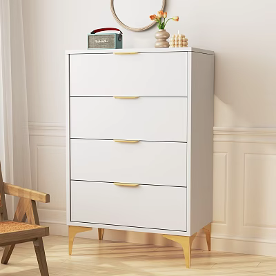 White Minimalist Dresser With Gold Handles And Legs For Modern Interior 3d model