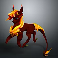 Dynamic Brown Mythical Creature With Flame Like Mane Tail And Blue Eyes
