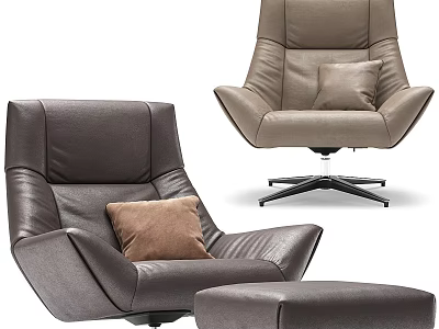 Modern Leather Leisure Chairs With Cushion Swivel Base And Matching Ottoman 3d model