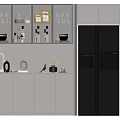 Modern Wine Cabinet In Kitchen With Glass Shelves Wine Bottles And Decorative Items