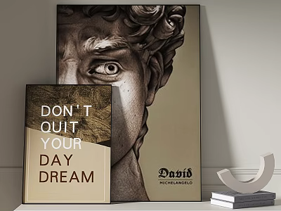 Modern Abstract Painting With David Sculpture Portrait And Inspirational Quote Decor 3d model