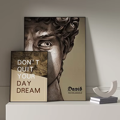 Modern Abstract Painting With David Sculpture Portrait And Inspirational Quote Decor 3d model