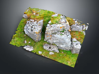 Realistic Stone Landscape Model with Green Grass and Mossy Rocky Surfaces 3d model