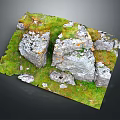 Realistic Stone Landscape Model with Green Grass and Mossy Rocky Surfaces