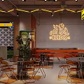 Modern Restaurant Interior With Lighting Decor Bar Counter Seating Area And Plants