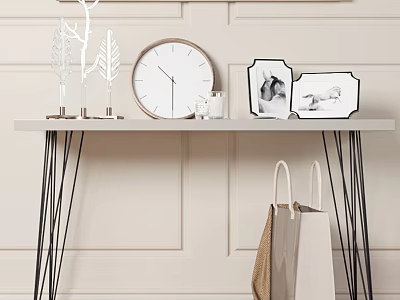 Minimalist Modern Home Living Essentials With Round Clock Photo Frames Decorative Branches And Shopping Bags 3d model