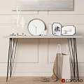Minimalist Modern Home Living Essentials With Round Clock Photo Frames Decorative Branches And Shopping Bags