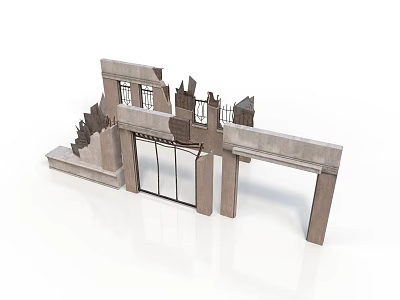 Classical Stone Portico Structure With Stairs Columns Glass Door And Railing 3d model