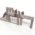 Classical Stone Portico Structure With Stairs Columns Glass Door And Railing