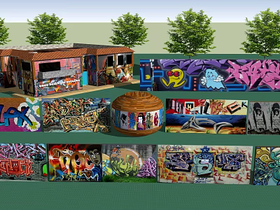 Colorful Graffiti Wall With Creative Street Art Designs In Outdoor Urban Setting 3d model